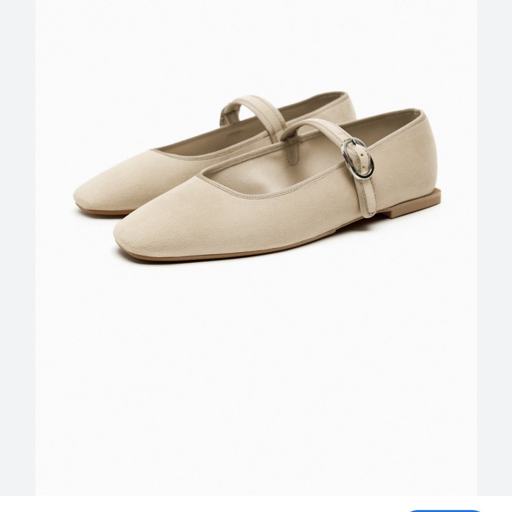 Zara Cream Velvet Mary Jane Flats